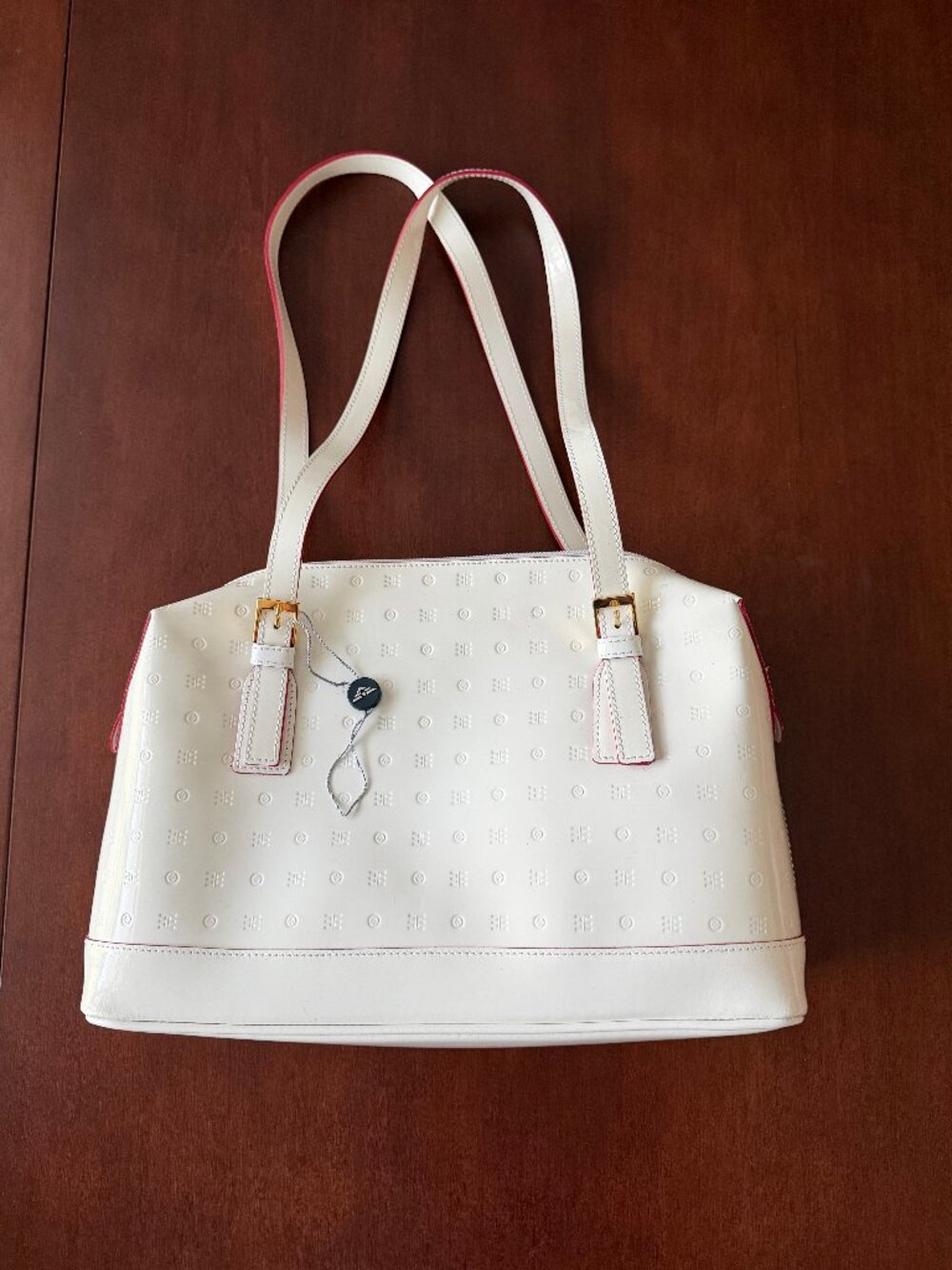 Arcadia Tote - White Patent Leather with top zipper